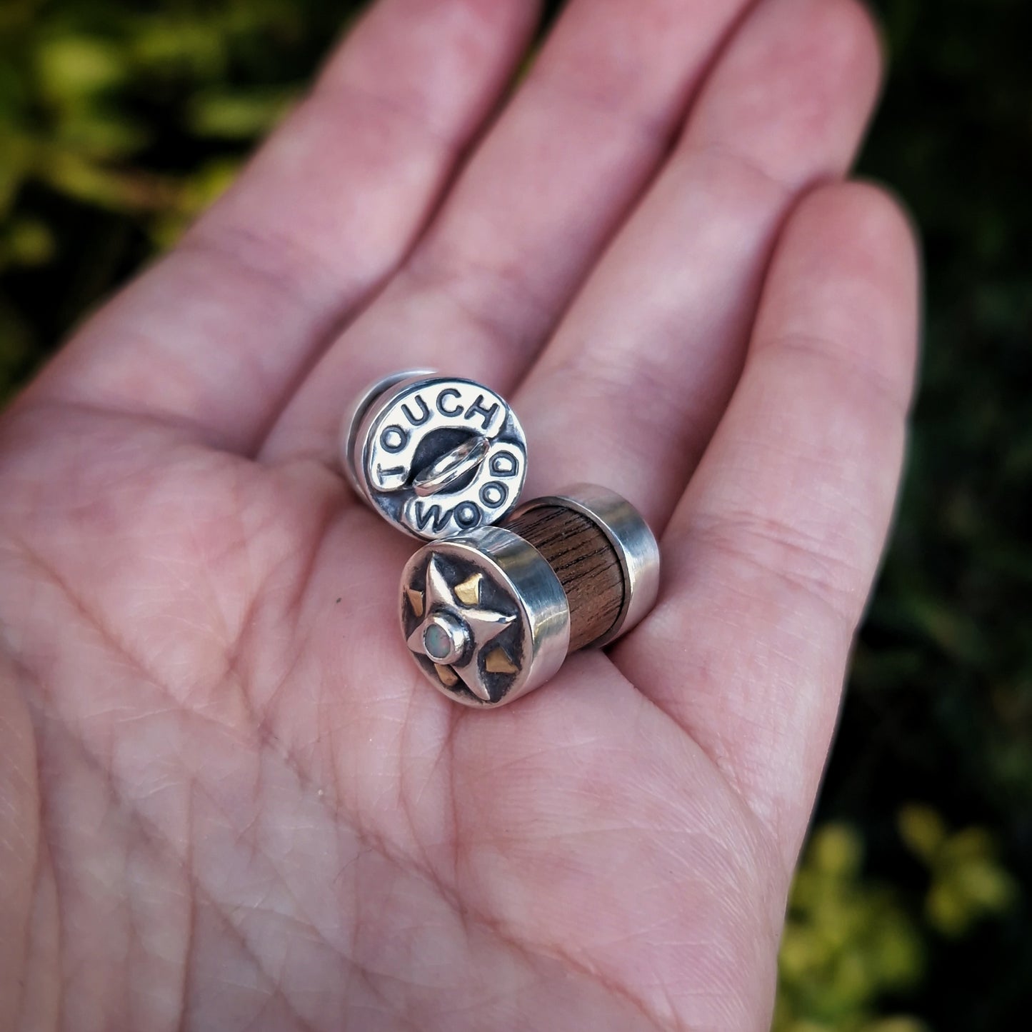 Handmade touch wood star charm for good luck and protection