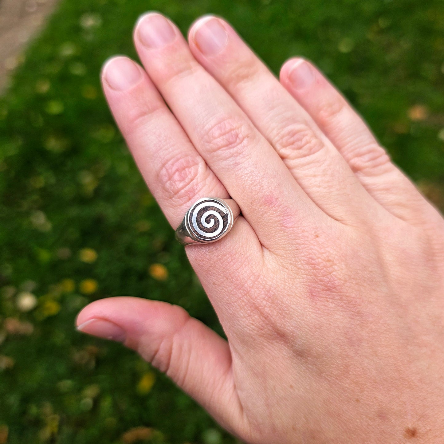 'Touch Wood' Silver Spiral Signet Ring