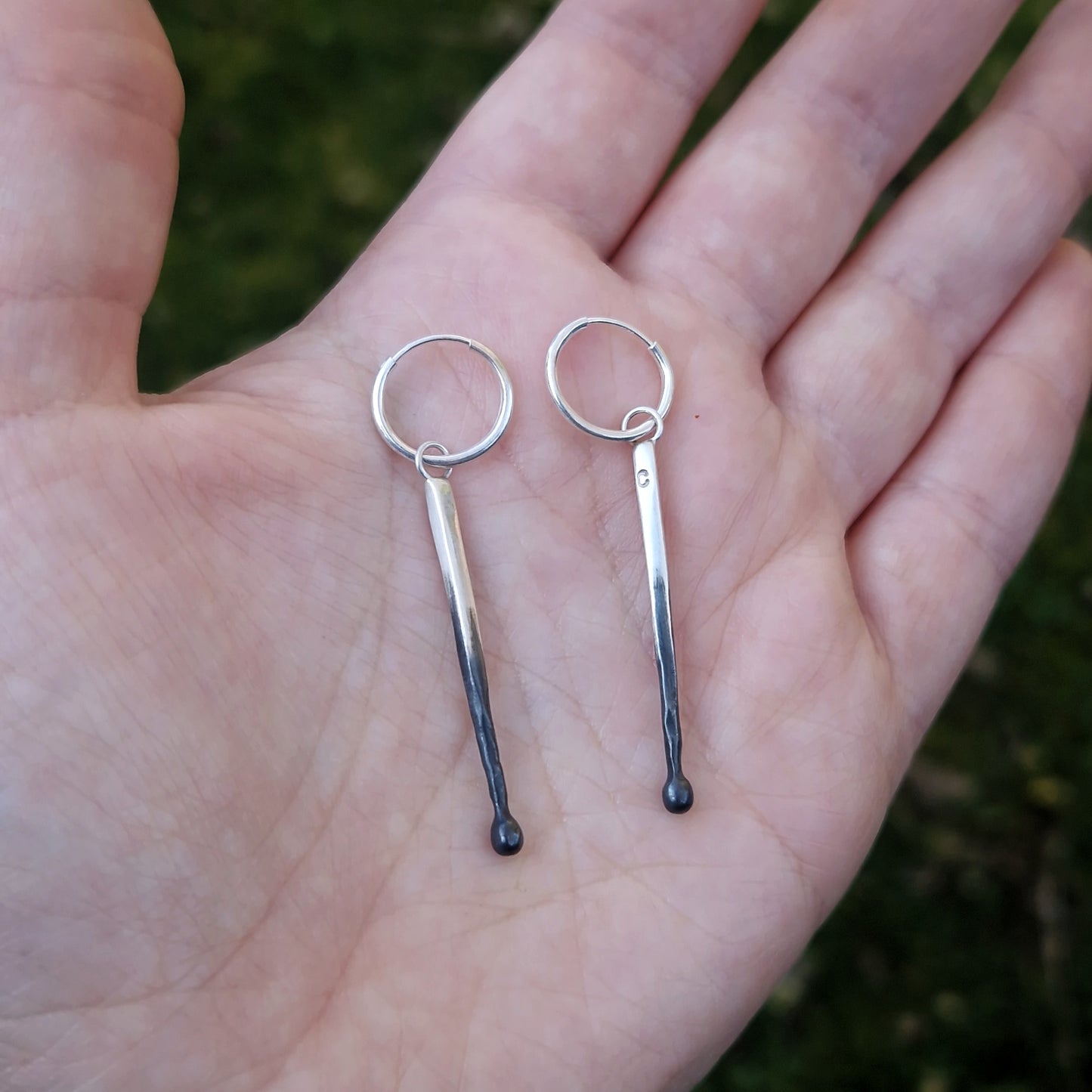 Silver Burnt Match Earrings (single or pair)