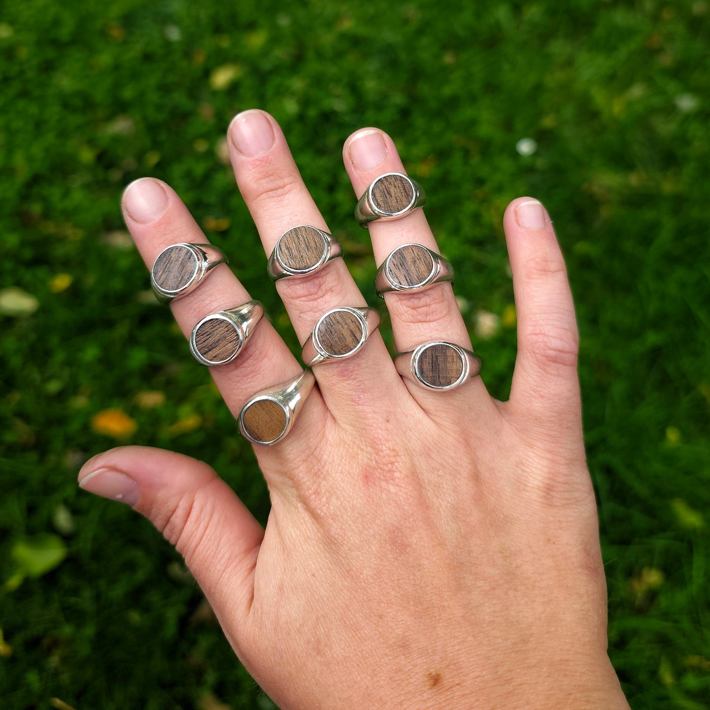 'Touch Wood' Silver Signet Ring (size V)