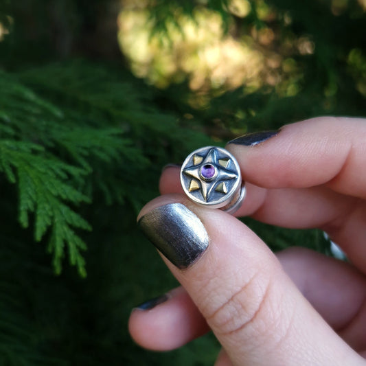 'Touch Wood' Silver and Brass Star Charm with Amethyst