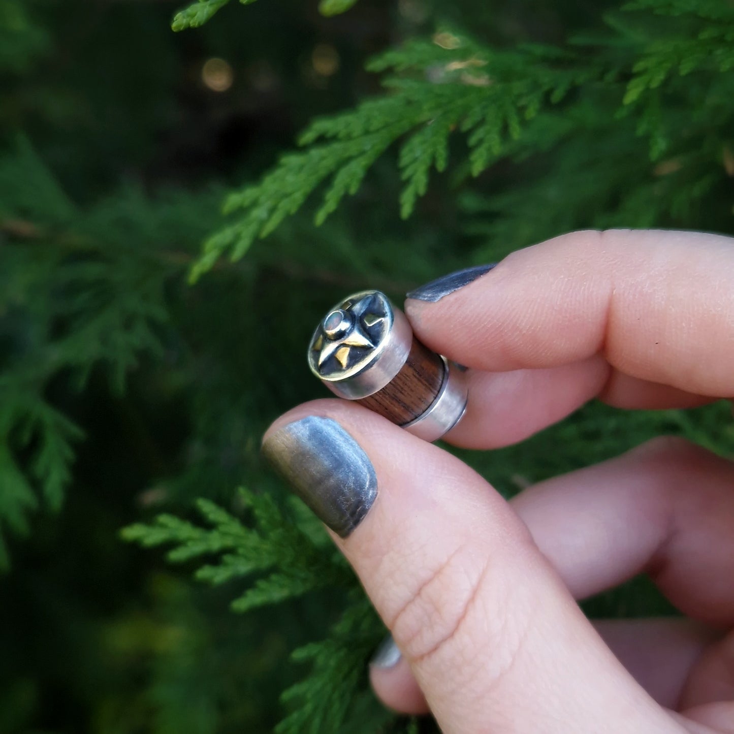 'Touch Wood' Silver and Brass Star Charm with Opal