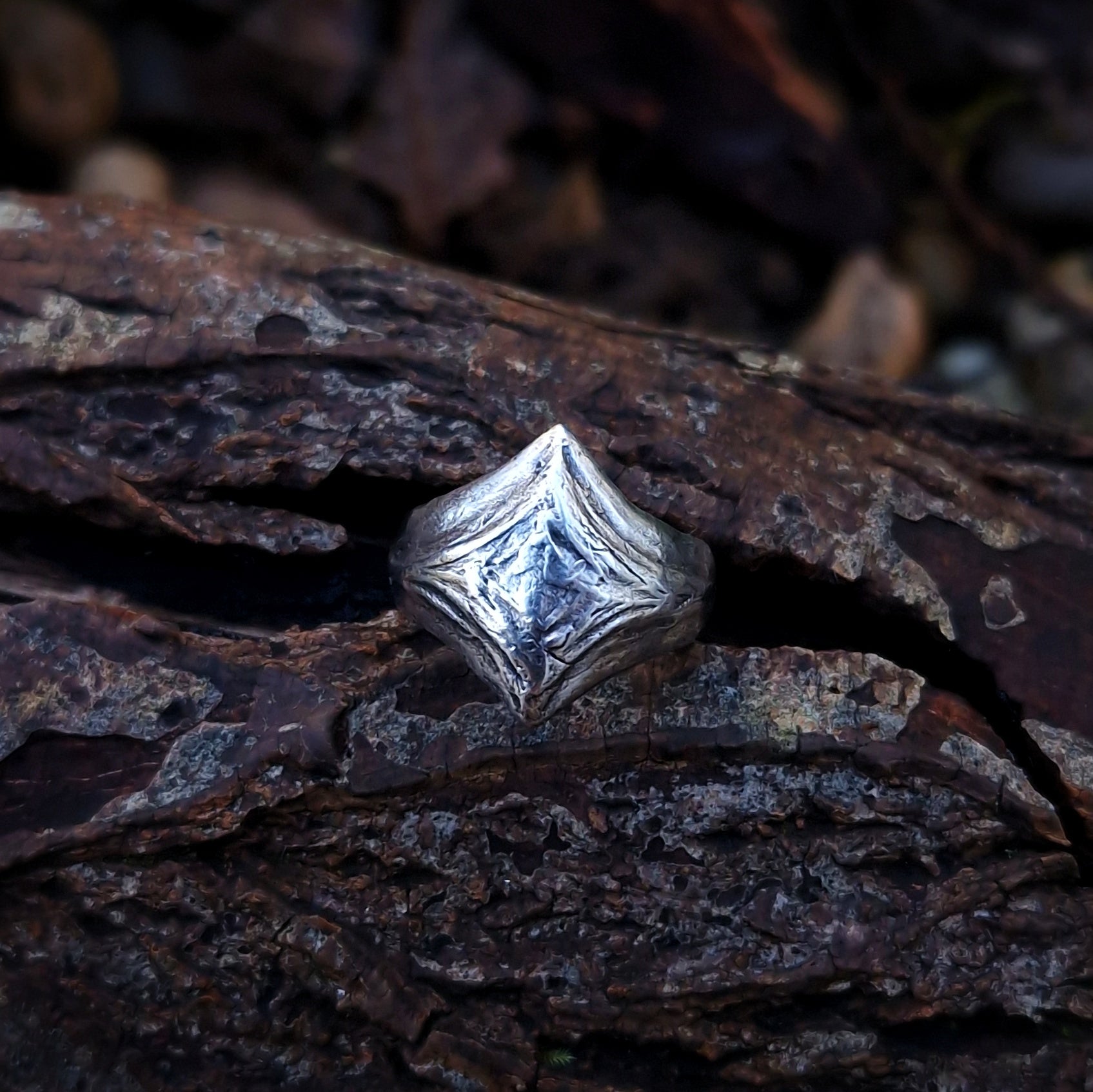 large silver shield style ring