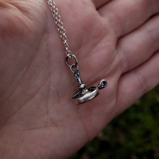 Silver Candle Stick holder Necklace Charm