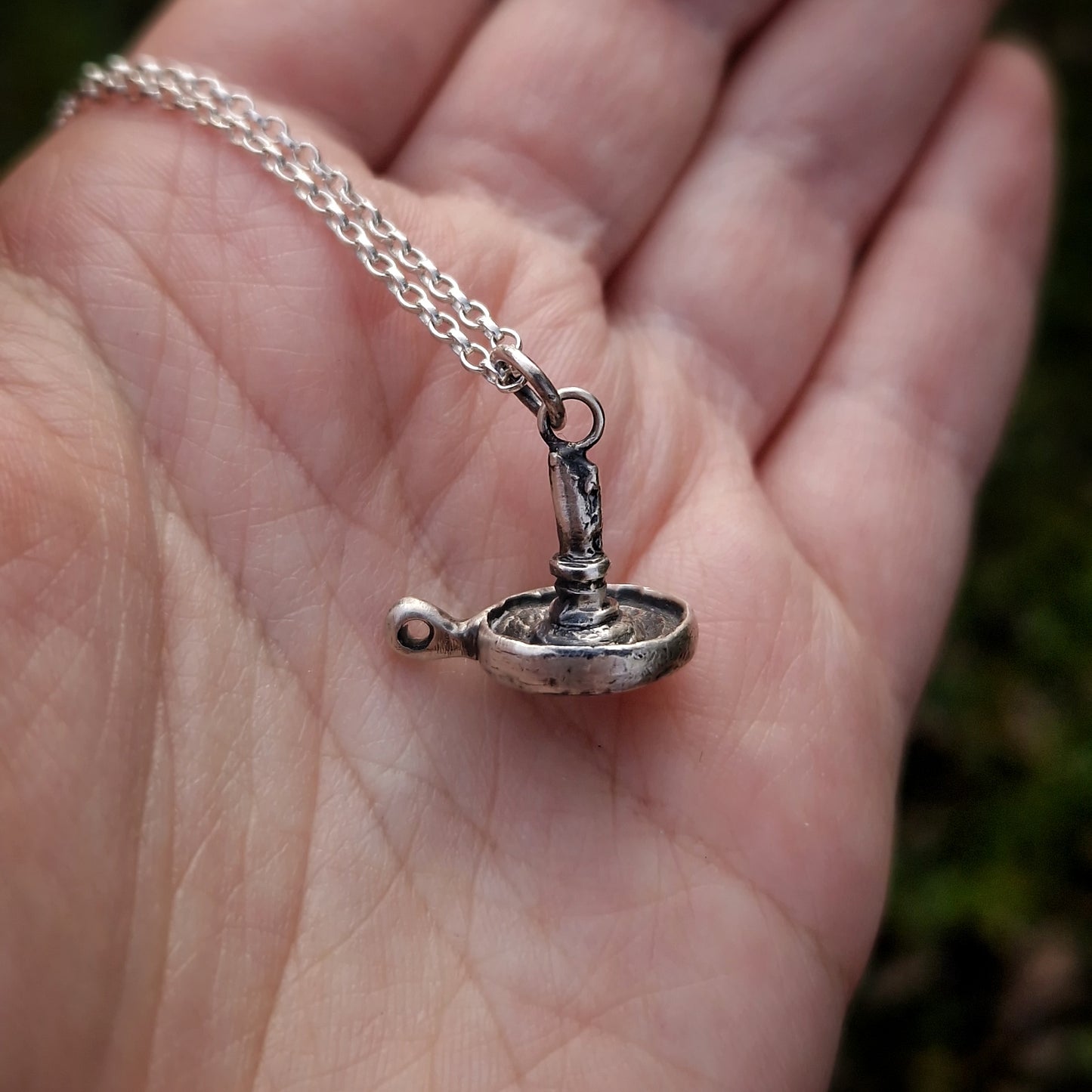 Silver Candle Stick holder Necklace Charm