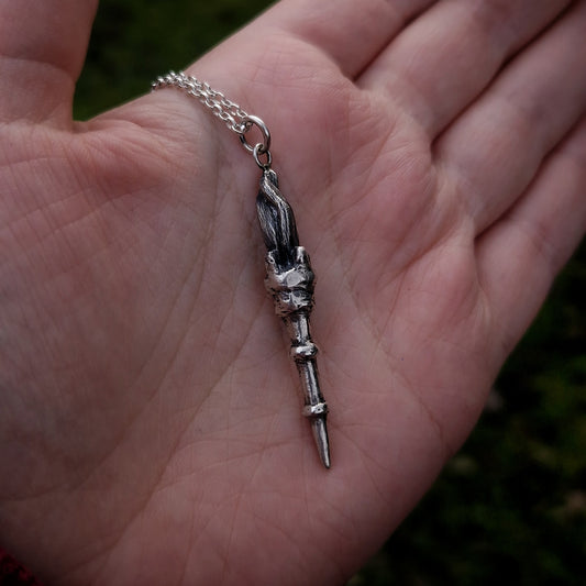 Silver Medieval Torch Necklace Charm