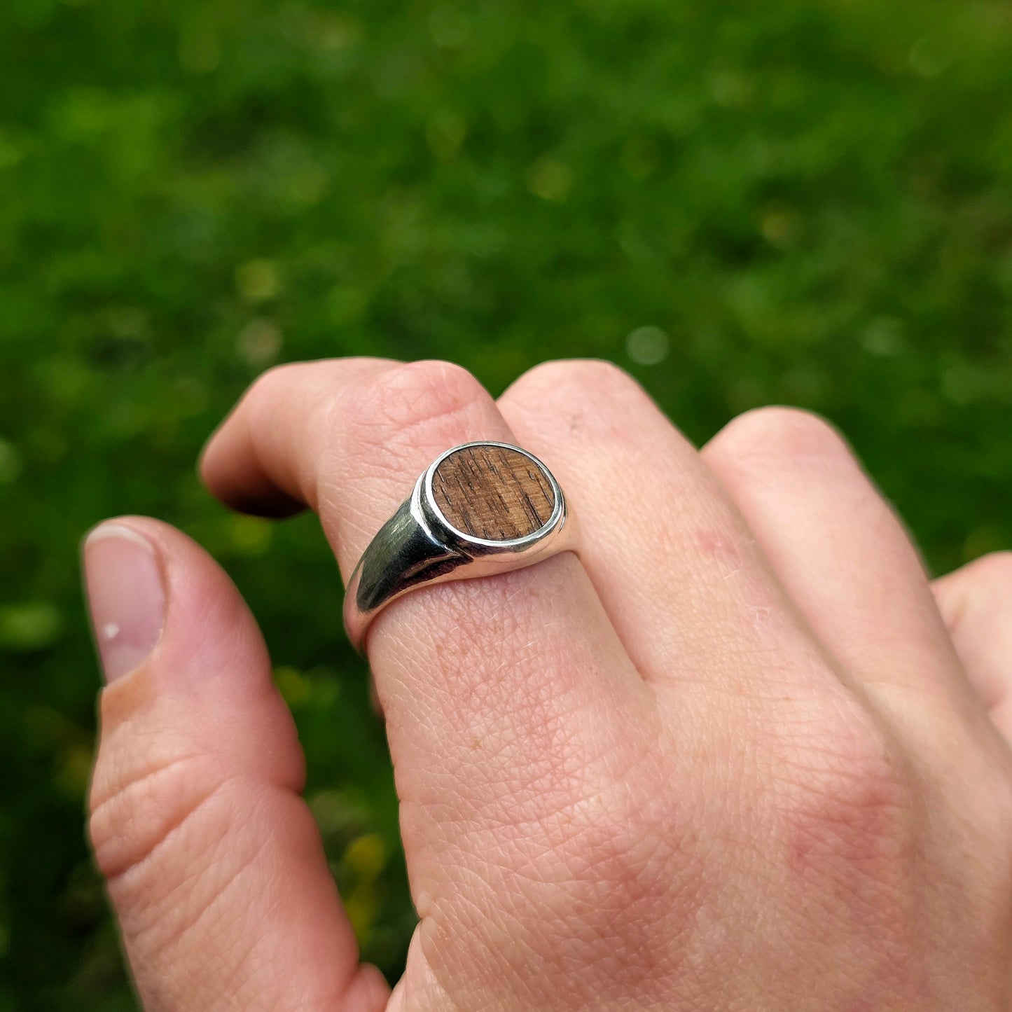 'Touch Wood' Silver Signet Ring (size V)
