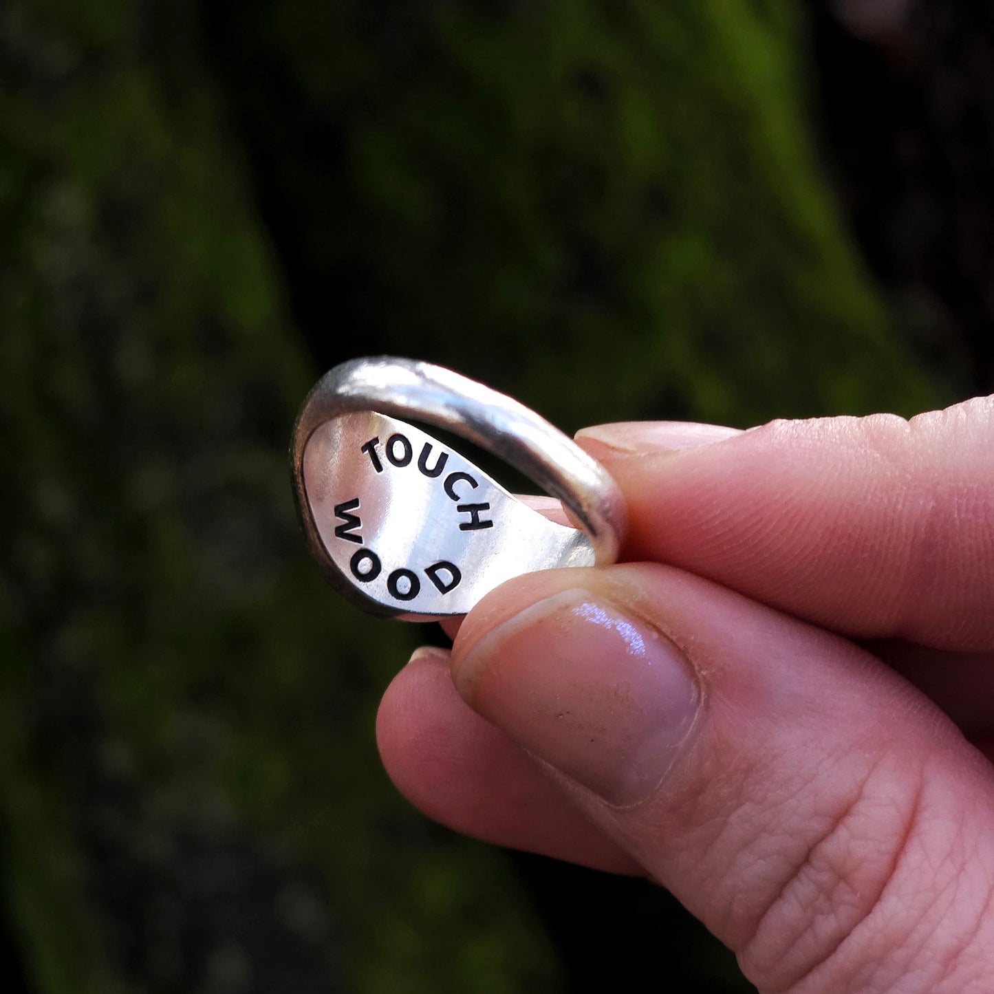 'Touch Wood' Silver Spiral Signet Ring