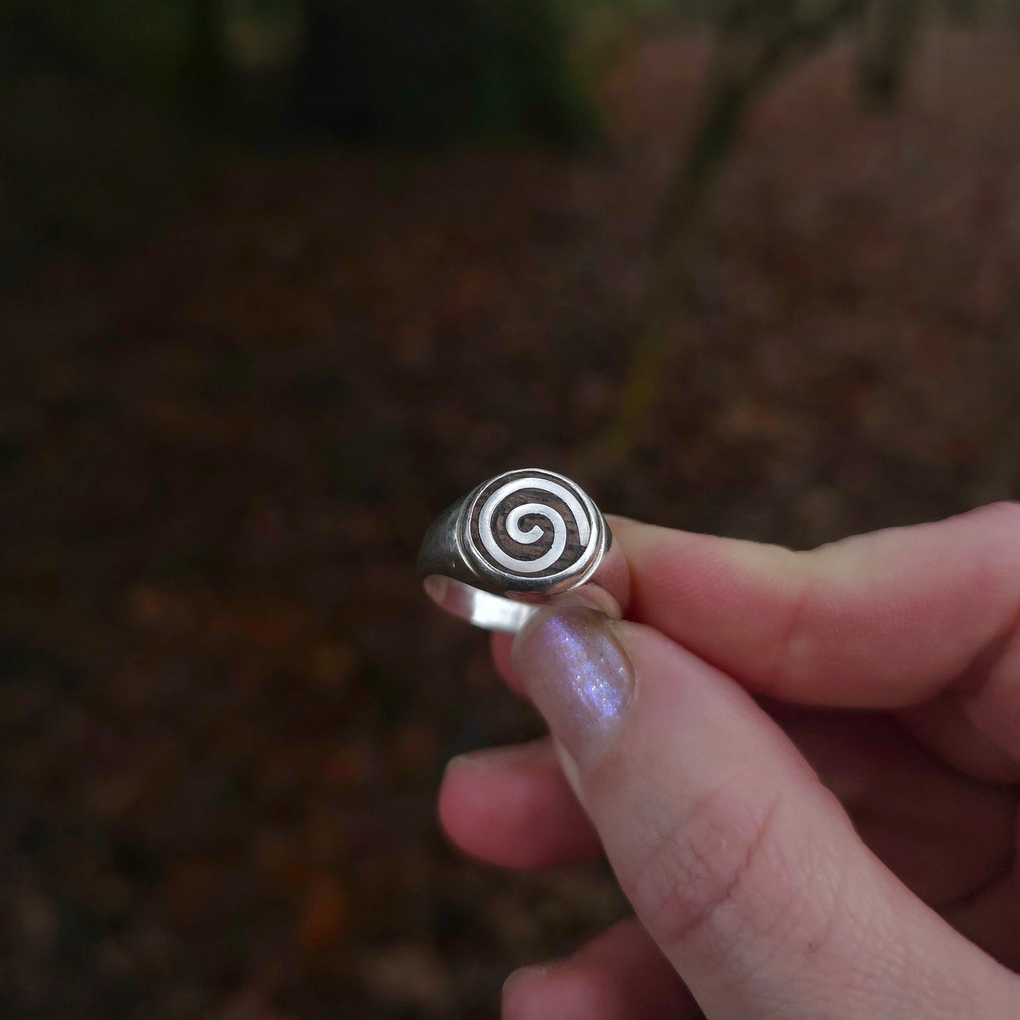'Touch Wood' Silver Spiral Signet Ring