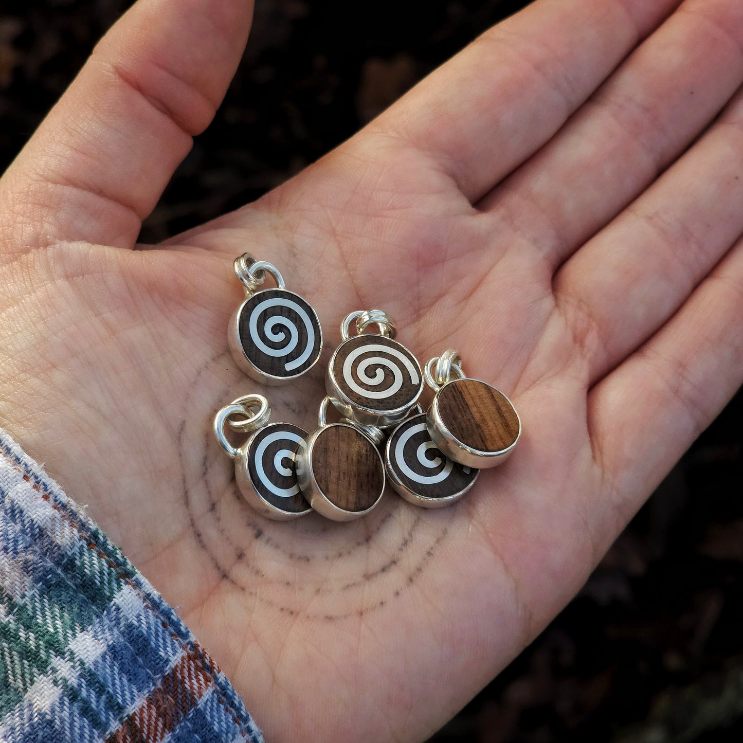 'Touch Wood' Silver Spiral Necklace Token
